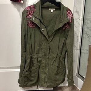 Miami Olive Utility Jacket with Rose Embroidery